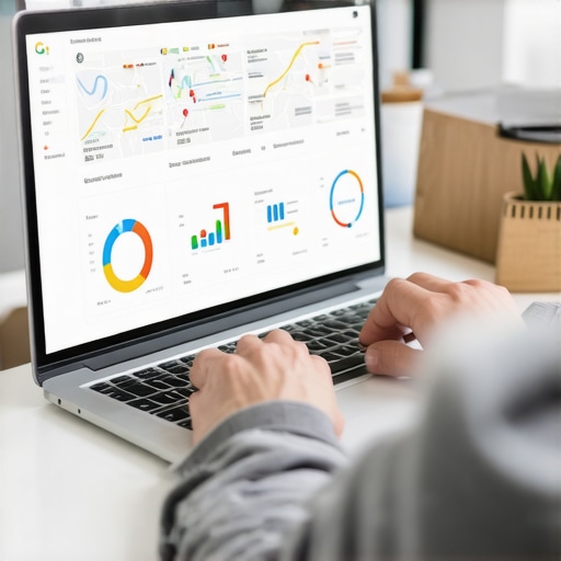 Digital marketer reviewing performance metrics on Google Maps with charts
