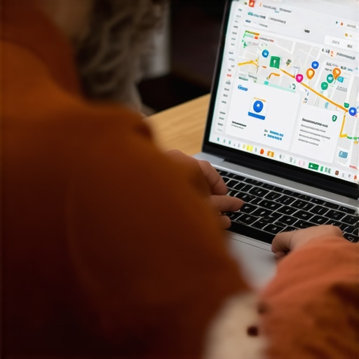 Business owner reviewing Google Maps rankings and local SEO analytics.