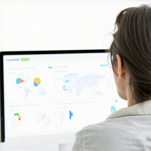 Analyzing Local SEO Data Person reviewing SEO analytics on a computer with maps and charts.