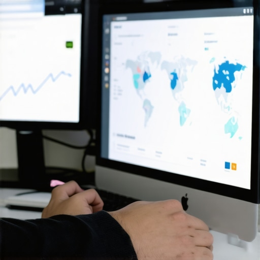 Digital marketer analyzing local search performance data on a computer.