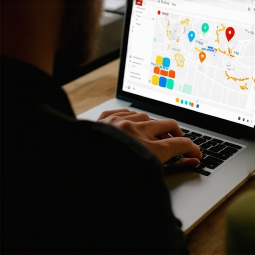 A person reviewing local SEO metrics and maps on a laptop screen.