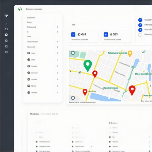 A digital dashboard visualizing Google Maps performance metrics, growth trends, and review statistics.