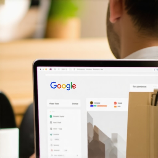 Business owner updating Google My Business profile on laptop showing local SEO data.