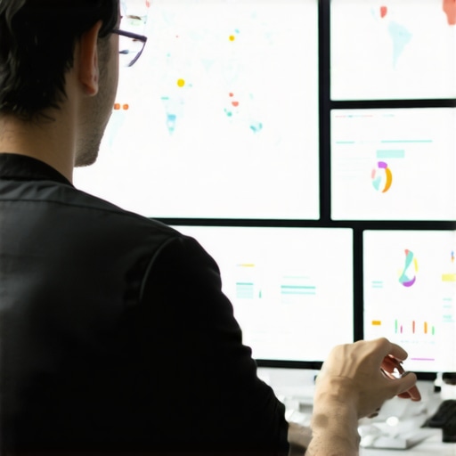 SEO Data Dashboard for Local Rankings A marketer analyzing SEO and map ranking data on multiple screens