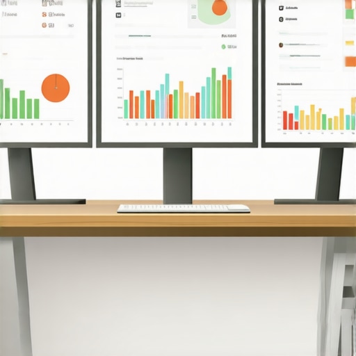 Desk setup with monitors showing local SEO analytics and citation tracking tools.