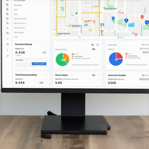 Person examining local SEO metrics on monitor with maps and charts
