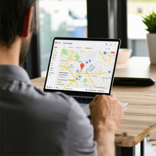 Business owner replying to customer reviews on Google Maps using a laptop.