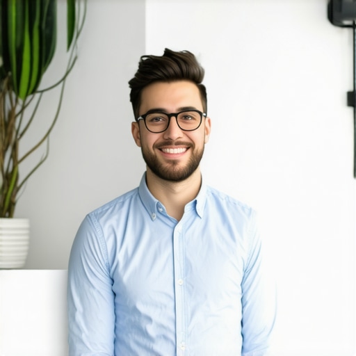 Person updating Google profile with photos and text on computer in office setting.