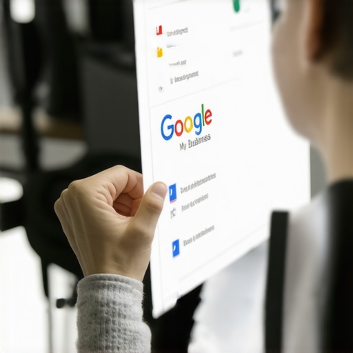 Business owner working on Google My Business profile with checklist