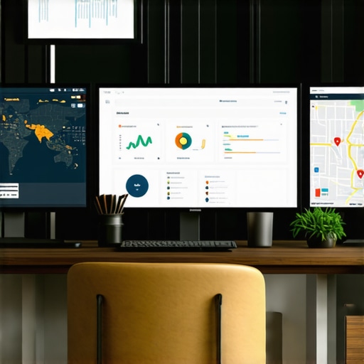 A workspace showing screens with local SEO analytics and mapping tools.