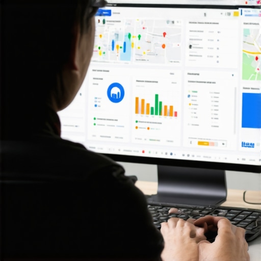 Analyst reviewing local SEO performance metrics on a laptop with charts and graphs.